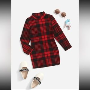 kids FANZEY young girl plaid mock neck dress